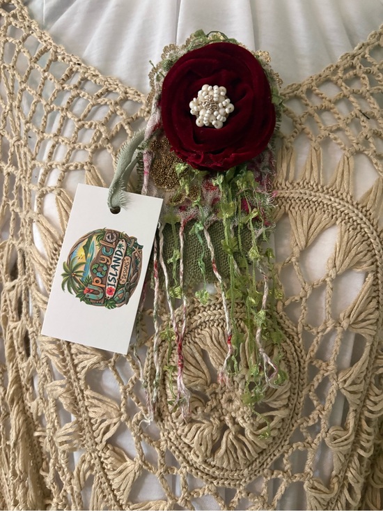 Upcycle Island Jewelry - Upcycled Island Red Velvet Floral Brooch Jabot Necklace Choker